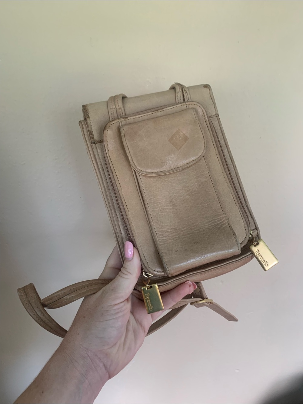 Vintage 90s Tan Leather Crossbody Bag | Tignanello Rectangular Purse - Picture 4 of 8